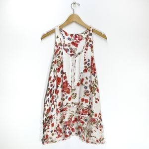 Free People | Floral Ruffle Racerback Tank Small